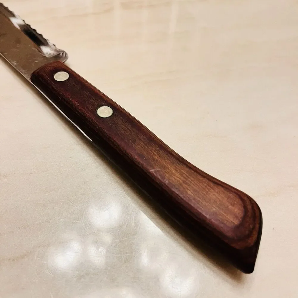 Vintage Flint Vanadium USA Serrated Knife 14” Blade 9” Wood Handle Stainless
